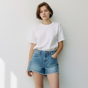 Frame Rigid Re-Release Le Original Short in Blue Size 26 Distressed High-Rise